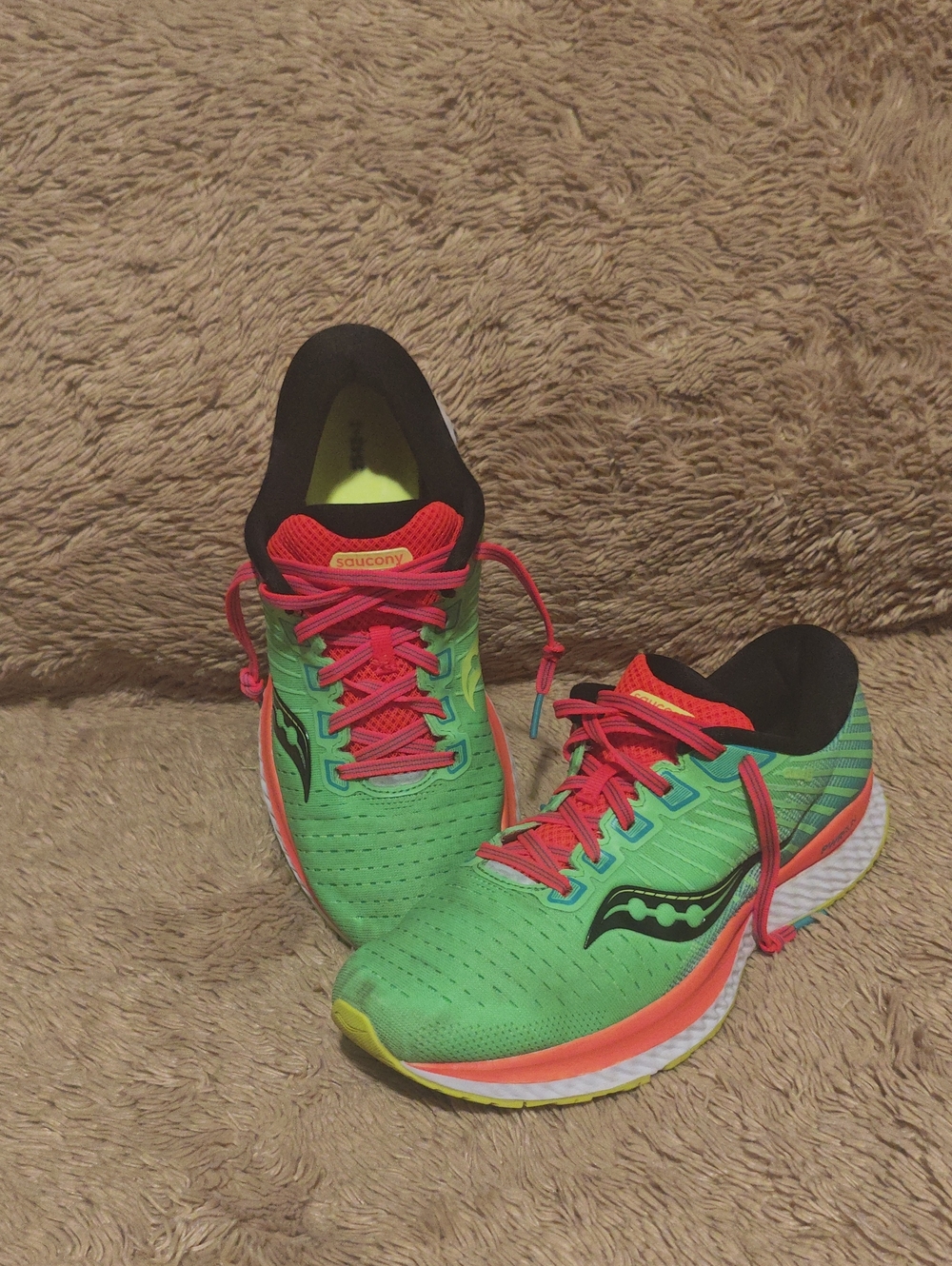 Saucony Women's Neon Green Running Shoes with Coral Accents